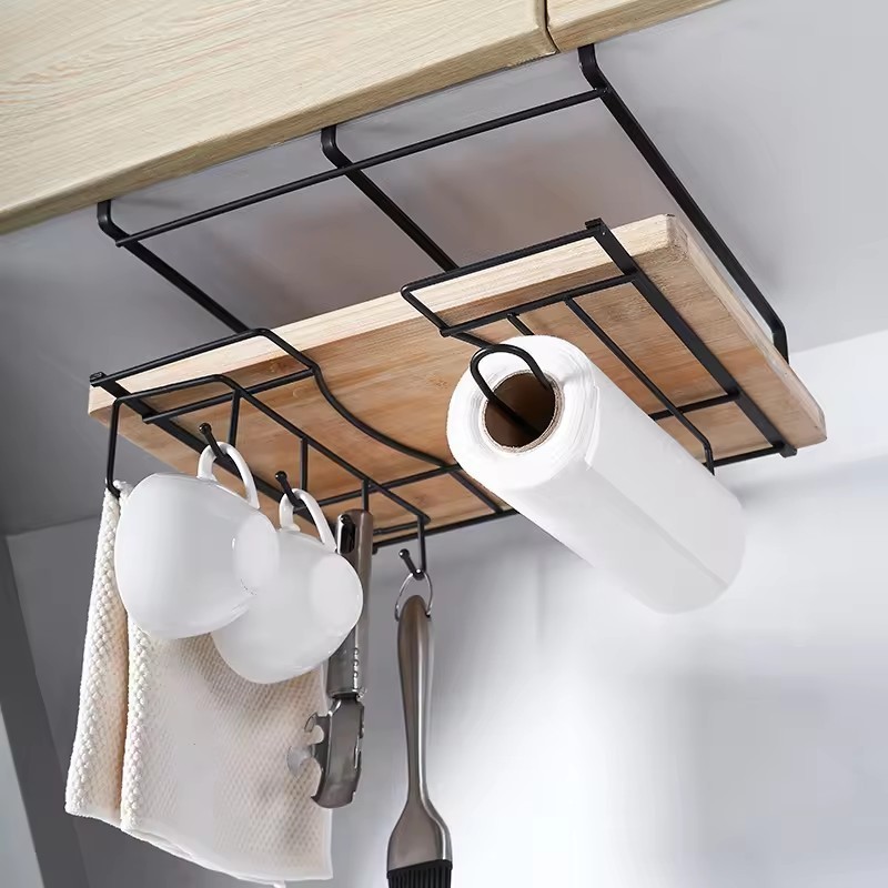 Multi-purpose Cabinet Under Hanging RackKitchen Storage Bin Under Shelf Wire Rack Cabinet Pot Organizer Holder Cup Hanging