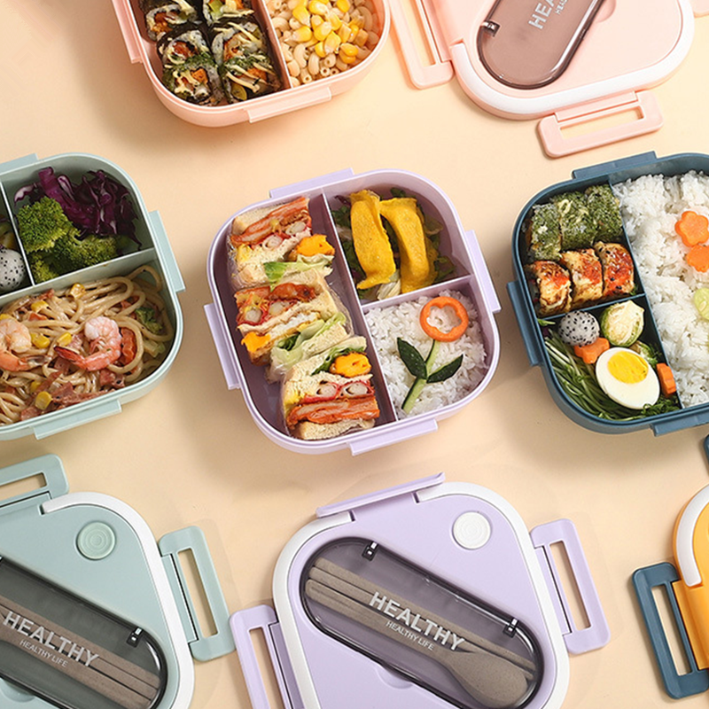 Square Lunch Boxes Large Capacity 1300ml Bento Box Food Storage Container with Kitchen Utensils