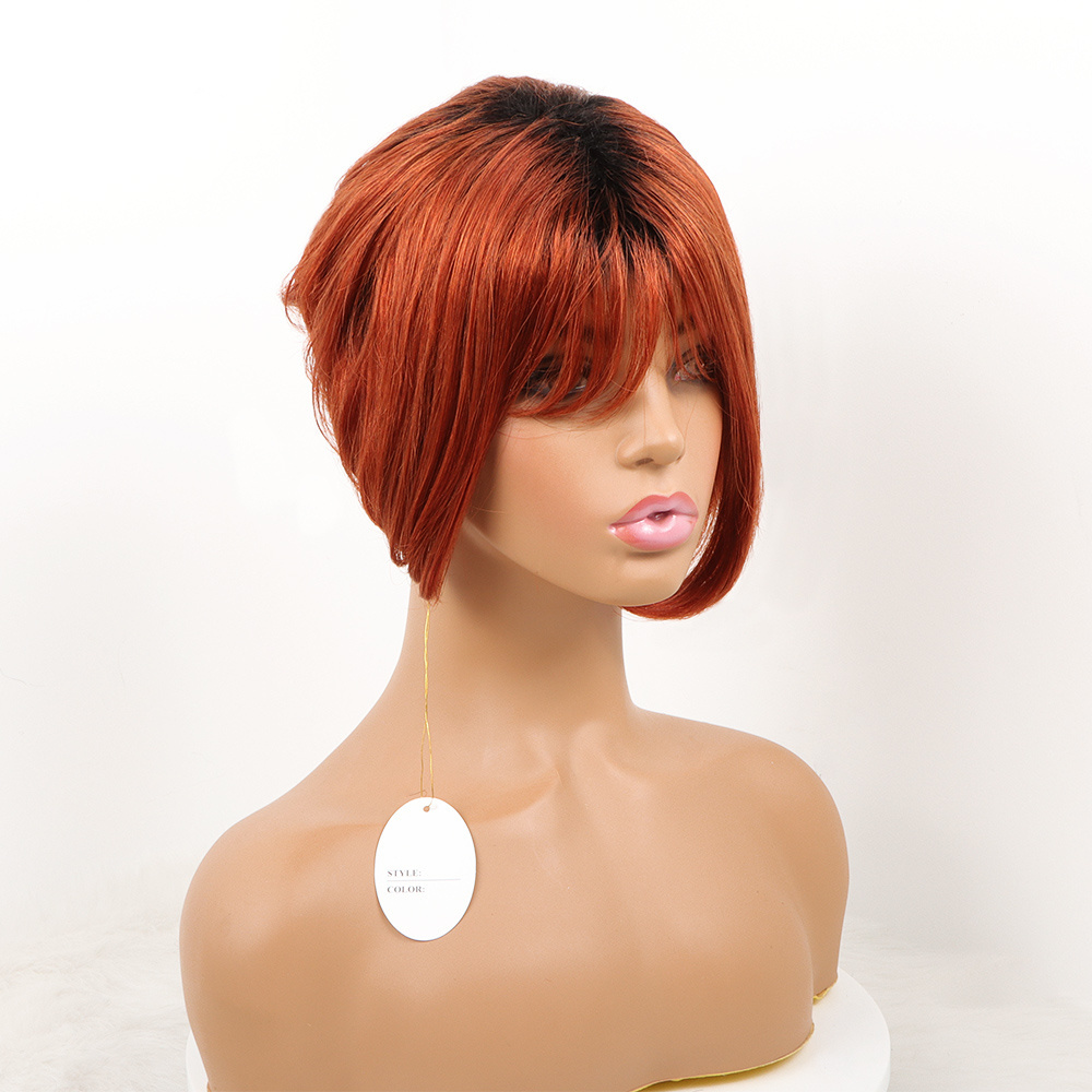 HEFEI VAST Human Hair Short Wigs Pixie Cut Wigs With Bangs Short Black Layered Wavy Wigs For Women 100% Remy Brazilian Hair