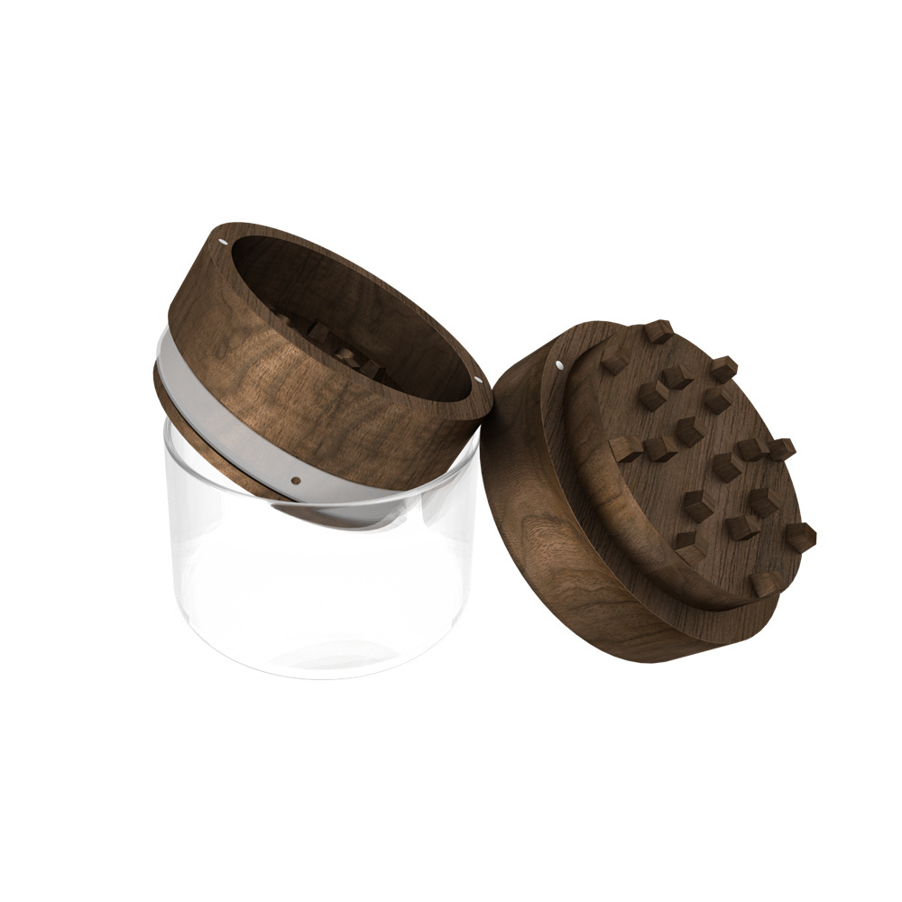 Vagrinders Walnut Wood Grinder with Glass Jar Wooden Herb Grinder for Smoking Accessories