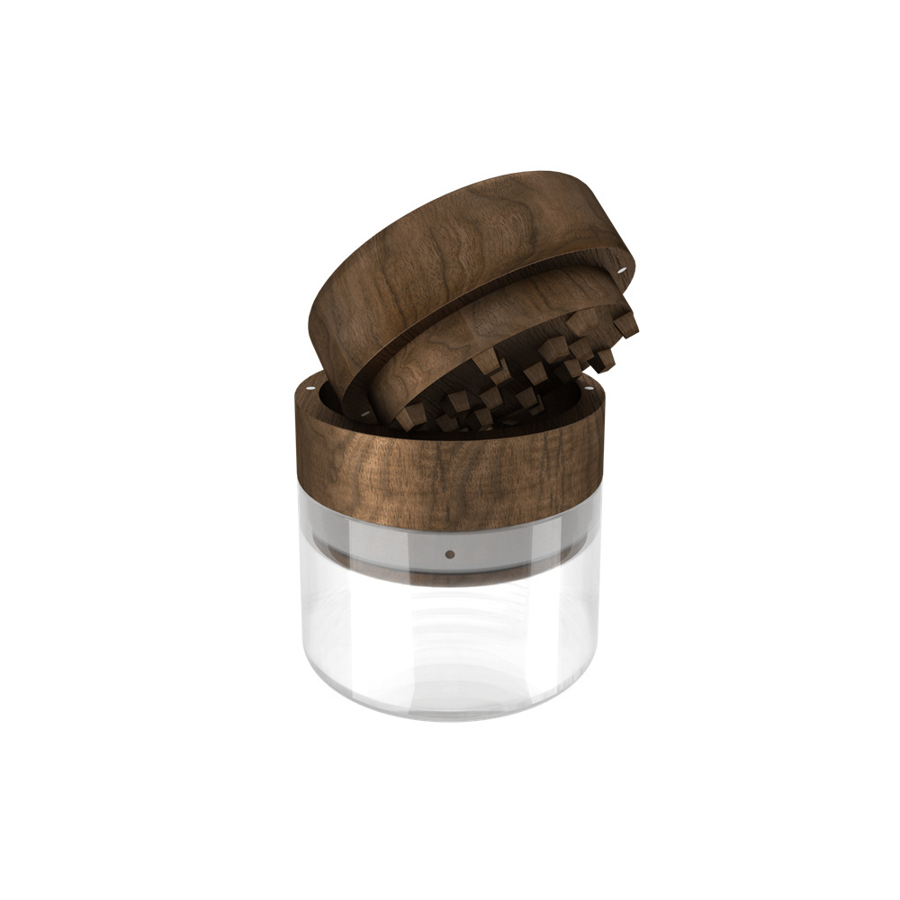 Vagrinders Walnut Wood Grinder with Glass Jar Wooden Herb Grinder for Smoking Accessories