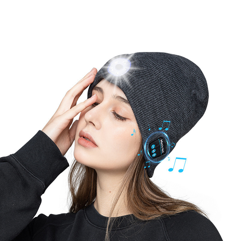 Winter Sports Warm Bluetooth 5.0 Wireless Headphone Music Hat Beanie Cap Unisex Bluetooth Led Music Beanie Hat With Light