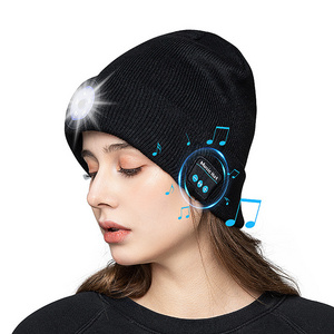 Winter Sports Warm Bluetooth 5.0 Wireless Headphone Music Hat Beanie Cap Unisex Bluetooth Led Music Beanie Hat With Light