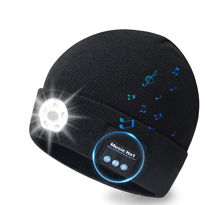 Winter Sports Warm Bluetooth 5.0 Wireless Headphone Music Hat Beanie Cap Unisex Bluetooth Led Music Beanie Hat With Light