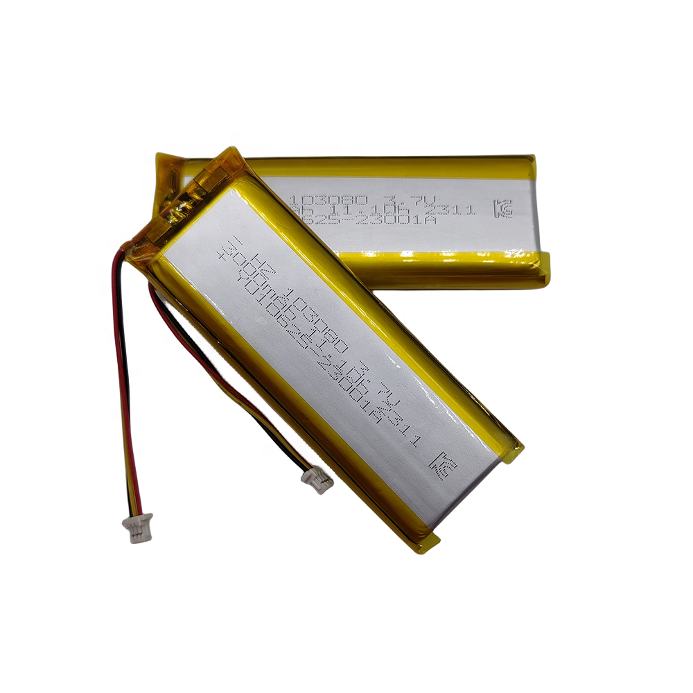 Factory 103080 thin lipo 3.7v li-ion battery 3000mah with connector