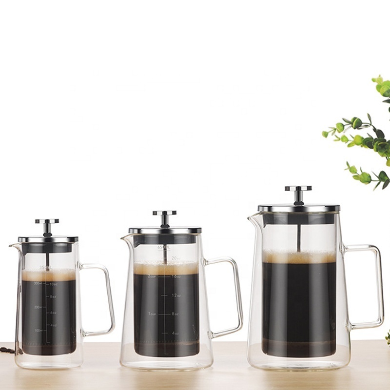 French Press Coffee Maker & Camping Coffee Pot Double Wall Insulated Borosilicate Glass Tea & Coffee Press Stainless Steel lid