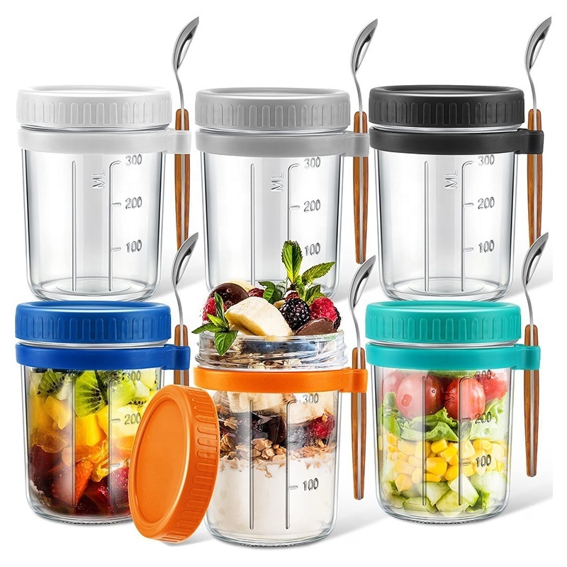 Overnight Oats Jars with Lid and Spoon Large Capacity Airtight Oatmeal Container with Measurement Marks Mason Jars with Lid