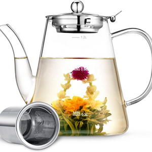 Borosilicate Glass Teapot with Stainless Steel Infuser 950ml Stovetop Safe Flowering Tea Maker Loose Tea Brewer