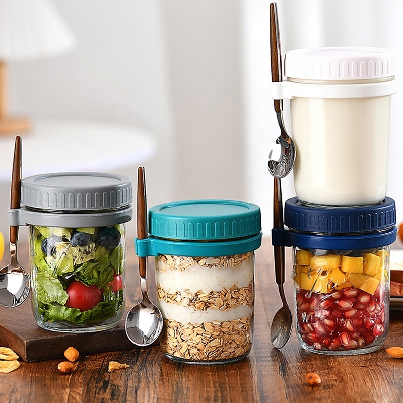 Overnight Oats Jars with Lid and Spoon Large Capacity Airtight Oatmeal Container with Measurement Marks Mason Jars with Lid