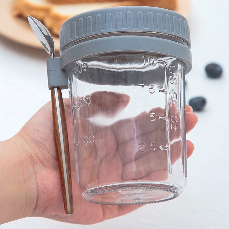 Overnight Oats Jars with Lid and Spoon Large Capacity Airtight Oatmeal Container with Measurement Marks Mason Jars with Lid