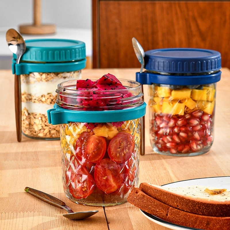 VATTI wholesale Overnight Oats Jars with Lids and Spoons Glass Bottles Containers Large Capacity Yogurt Containers Airtight Jars