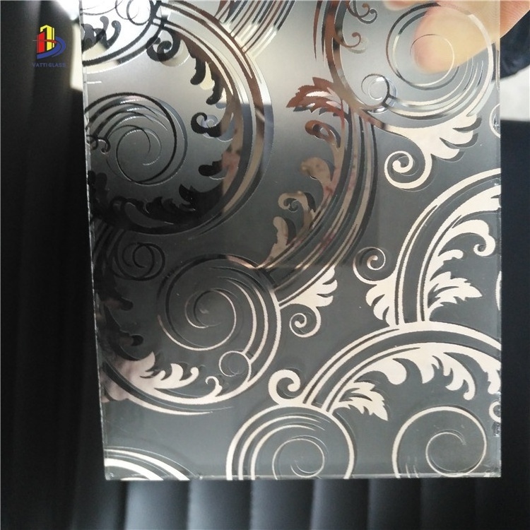 Modern decorative laminated glass 6mm printed mirror silver