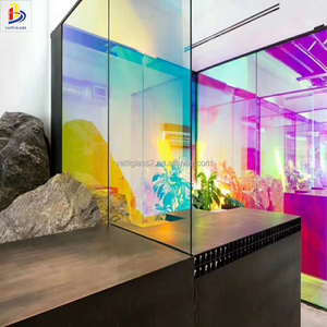 high quality colorful Iridescent dazzle art decorative rainbow glass building tempered laminated glass