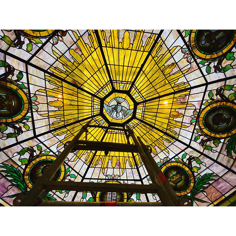 Church Stained Glass Octagon Dome With Hand Painted Art Glass Mosaic Soldering Tin Stained Glass Ceiling Dome Roof Wholesale