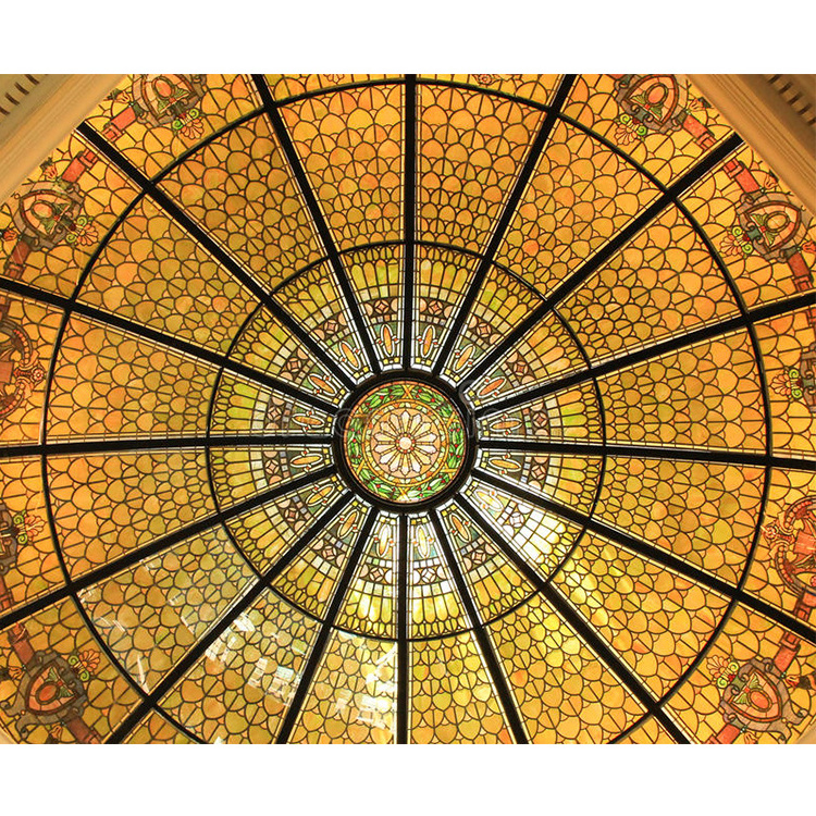 Octagon Mosaic Stained Glass Ceiling Dome Tempered Glass Soldering Leaded Glass Domed Skylight For Hall With Wholesale Price