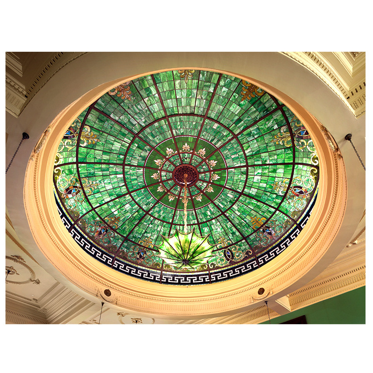 Green Stained Glass Drop Ceiling Light Fixture Tiffany Mosaic Stained Glass Dome Ceiling Decorative Stained Glass Ceiling Roof