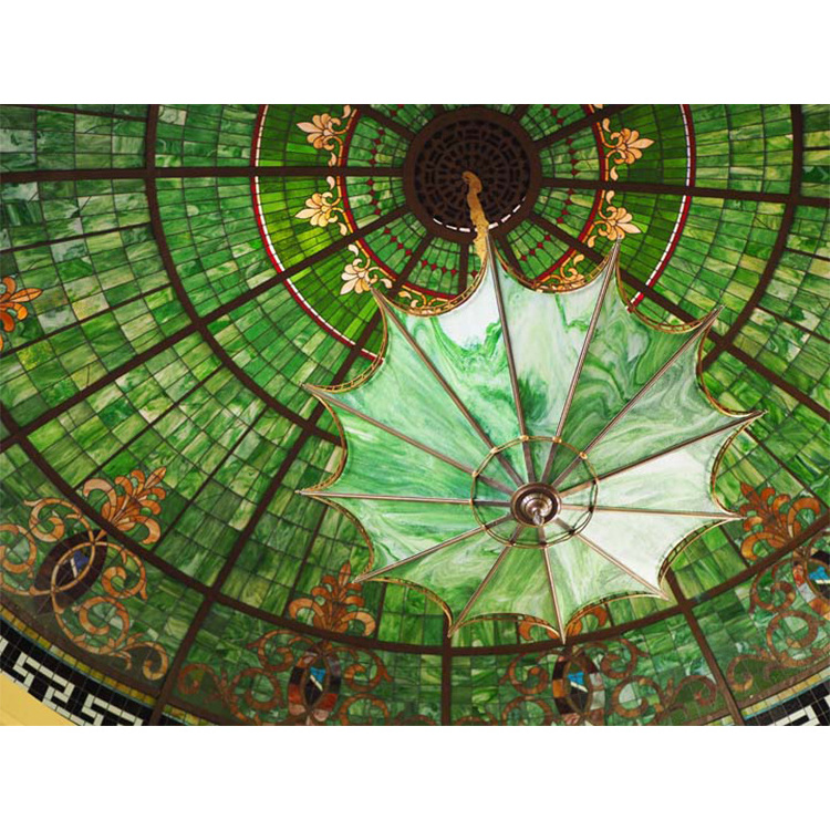 Green Stained Glass Drop Ceiling Light Fixture Tiffany Mosaic Stained Glass Dome Ceiling Decorative Stained Glass Ceiling Roof