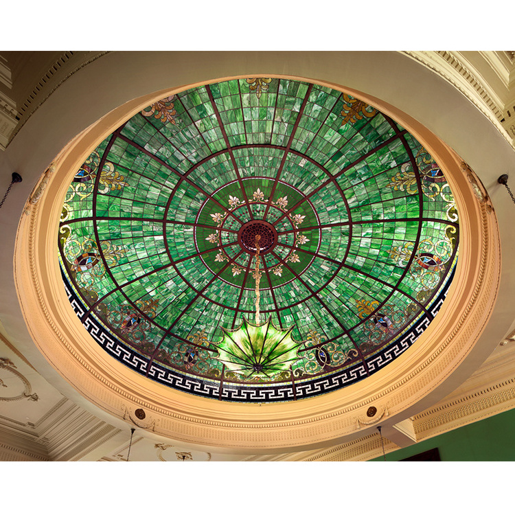 Tiffany Stained Glass Dome Ceiling and Matched  Light Fixture In The Courtroom Handmade Mosaic Stained Glass Ceiling Dome Roof