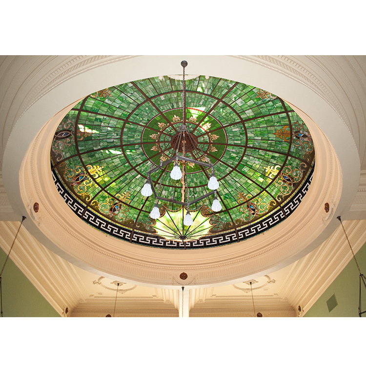 Tiffany Stained Glass Dome Ceiling and Matched  Light Fixture In The Courtroom Handmade Mosaic Stained Glass Ceiling Dome Roof