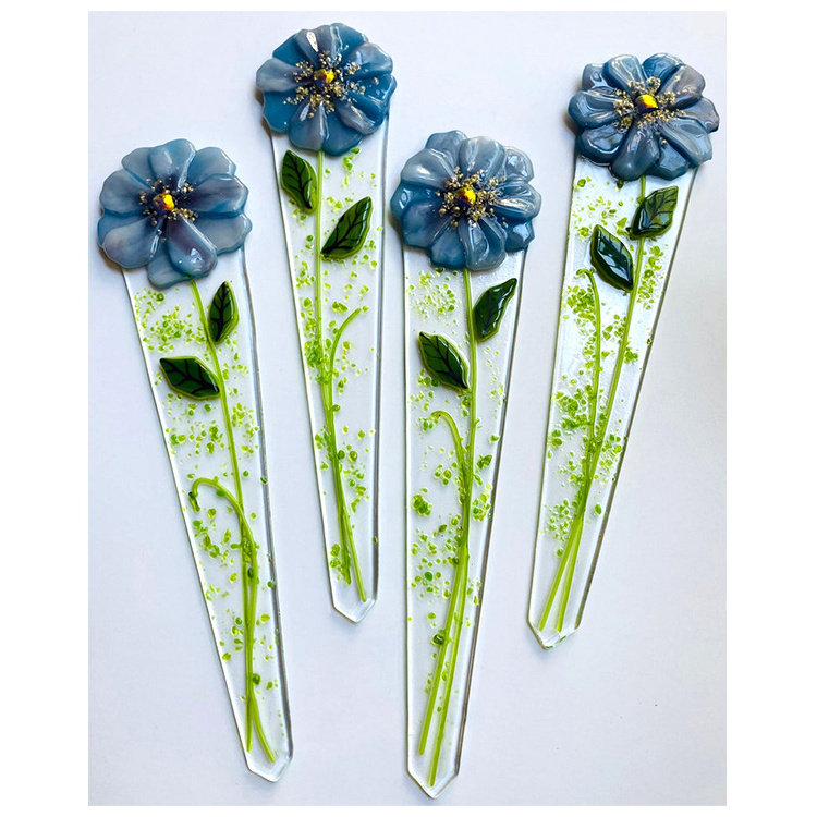 Fused Glass Decorative Garden Stakes Handmade Stained Fused Glass Plant Stakes Bespoke Flower Fused Glass Stakes For Plant Pot