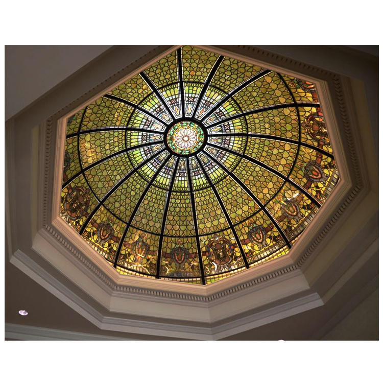 Octagon Mosaic Stained Glass Ceiling Dome Tempered Glass Soldering Leaded Glass Domed Skylight For Hall With Wholesale Price