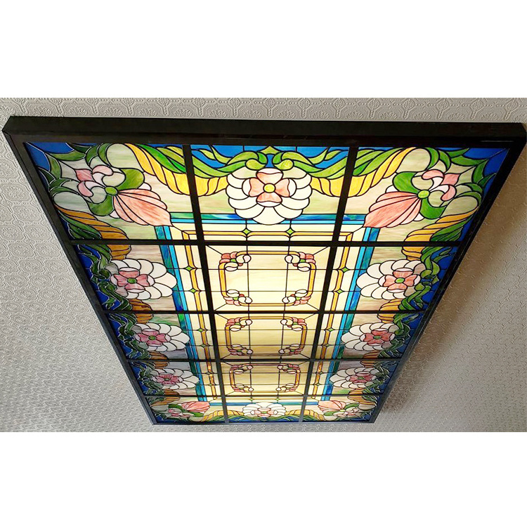 Tifny Stained Glass Illuminated Ceiling Factory Custom Pattern Shape Decorative Roof Mosaic Leaded Art Glass Light Cover Panels