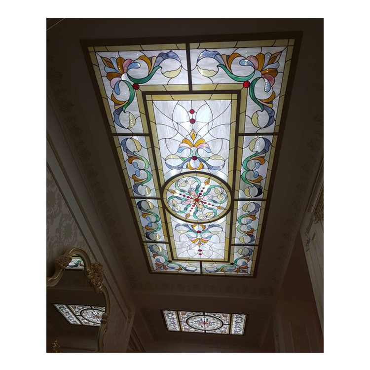 Tifny Stained Glass Illuminated Ceiling Handmade Soldering Tin Stained Glass Ceiling Roof Panels Decorative Stained Glass Dome