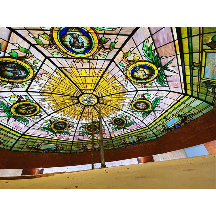 Church Stained Glass Octagon Dome With Hand Painted Art Glass Mosaic Soldering Tin Stained Glass Ceiling Dome Roof Wholesale