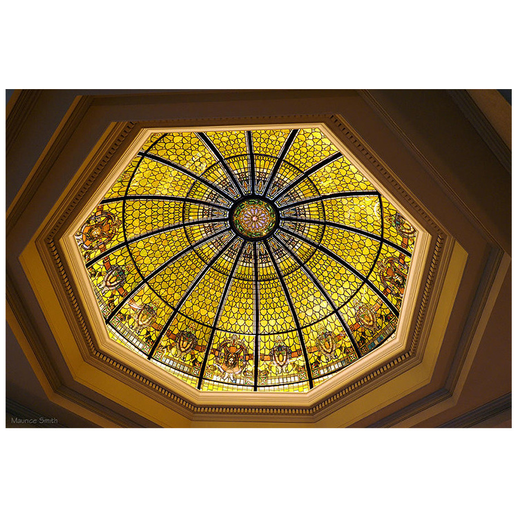 Octagon Mosaic Stained Glass Ceiling Dome Tempered Glass Soldering Leaded Glass Domed Skylight For Hall With Wholesale Price