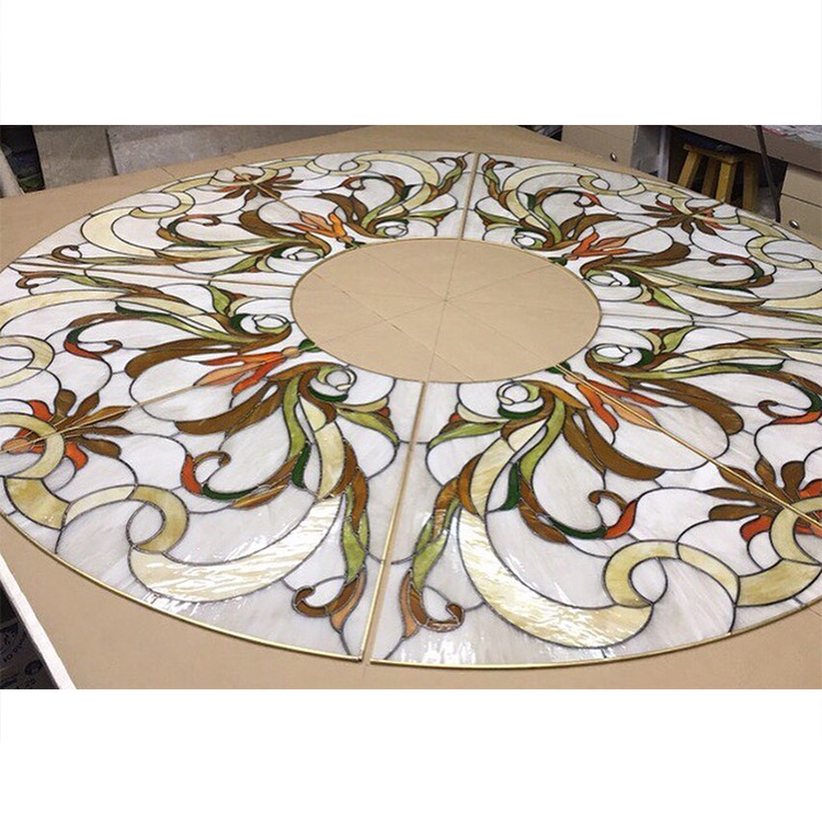 Tifny Stained Glass Illuminated Ceiling Factory Custom Pattern Shape Decorative Roof Mosaic Leaded Art Glass Light Cover Panels