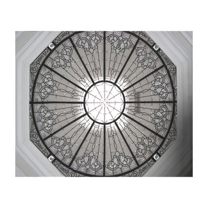 Stained Bevel Glass Skylight Dome Tiffany Stained Glass Radius Dome With Flat Lens Surround Decorative Stained Leaded Glass Dome