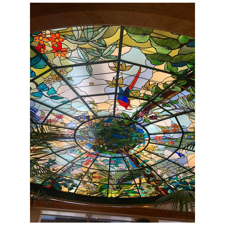 Jungle Stained Glass Ceiling For Interior Decoration Handmade Mosaic Stained Glass Dome Ceiling Lighting Stained Glass Dome Roof