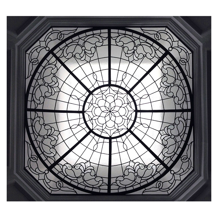 Stained Bevel Glass Skylight Dome Tiffany Stained Glass Radius Dome With Flat Lens Surround Decorative Stained Leaded Glass Dome