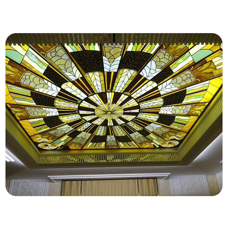 Tifny Stained Glass Illuminated Ceiling Handmade Soldering Tin Stained Glass Ceiling Roof Panels Decorative Stained Glass Dome