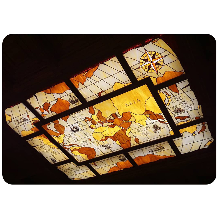 Tifny Stained Glass Illuminated Ceiling Handmade Soldering Tin Stained Glass Ceiling Roof Panels Decorative Stained Glass Dome