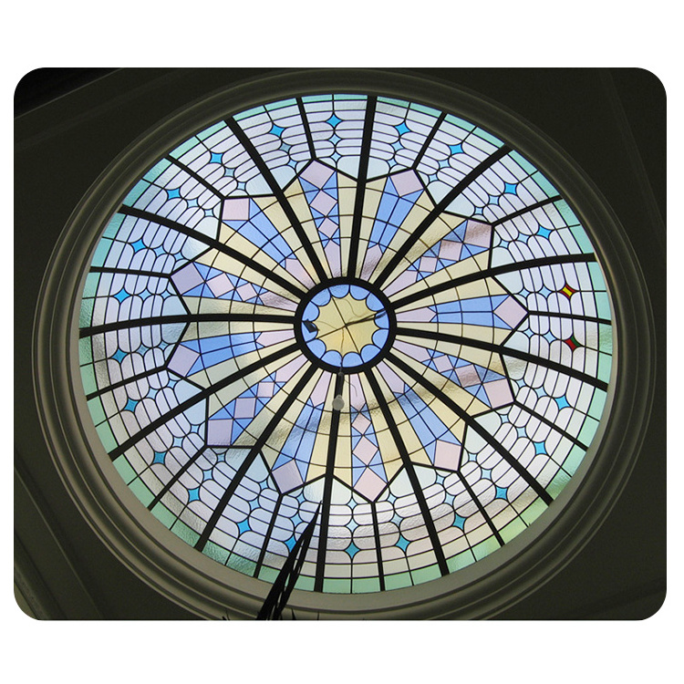 Stained Glass Octagon Dome Skylight Handmade Mosaic Stained Leaded Glass Dome Roof Window Daylighting Tiffany Stained Glass Dome