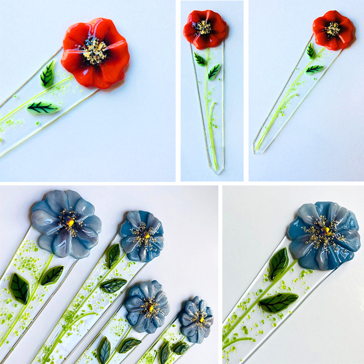 Fused Glass Decorative Garden Stakes Handmade Stained Fused Glass Plant Stakes Bespoke Flower Fused Glass Stakes For Plant Pot