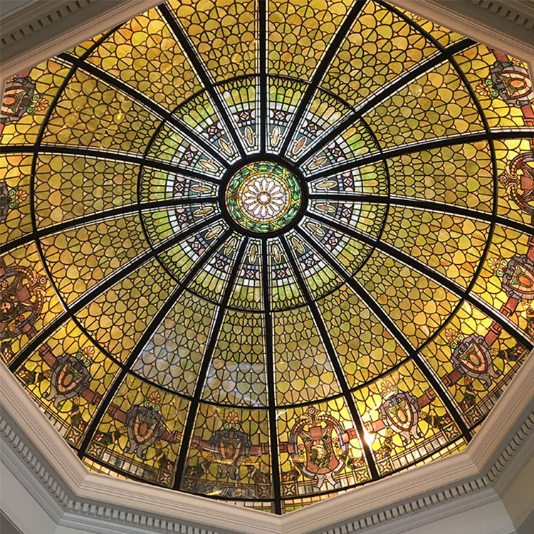 Octagon Mosaic Stained Glass Ceiling Dome Tempered Glass Soldering Leaded Glass Domed Skylight For Hall With Wholesale Price