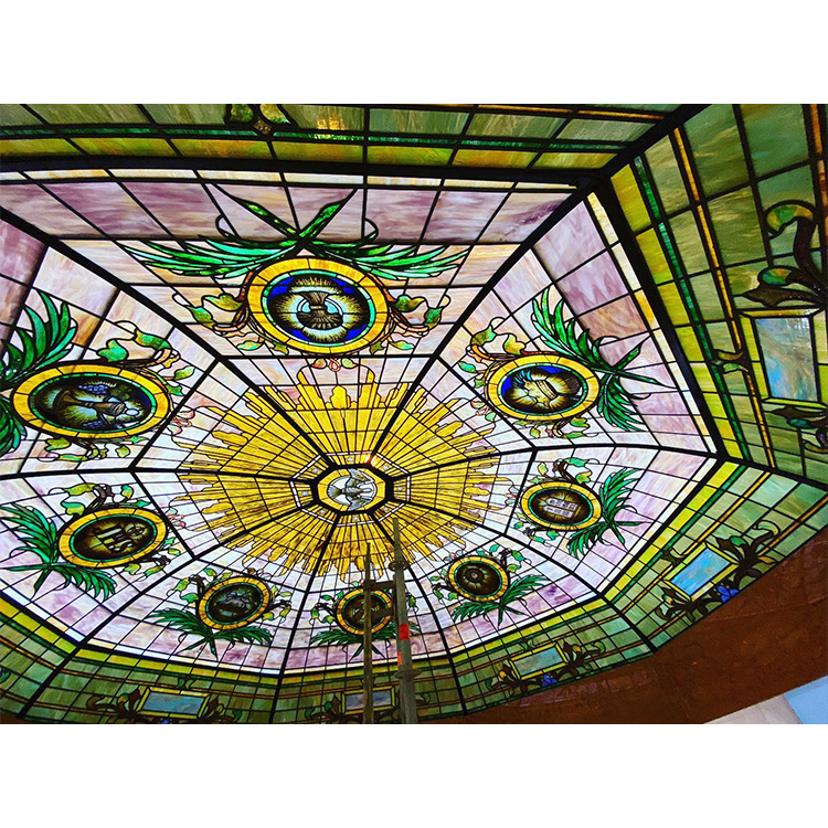 Church Stained Glass Octagon Dome With Hand Painted Art Glass Mosaic Soldering Tin Stained Glass Ceiling Dome Roof Wholesale