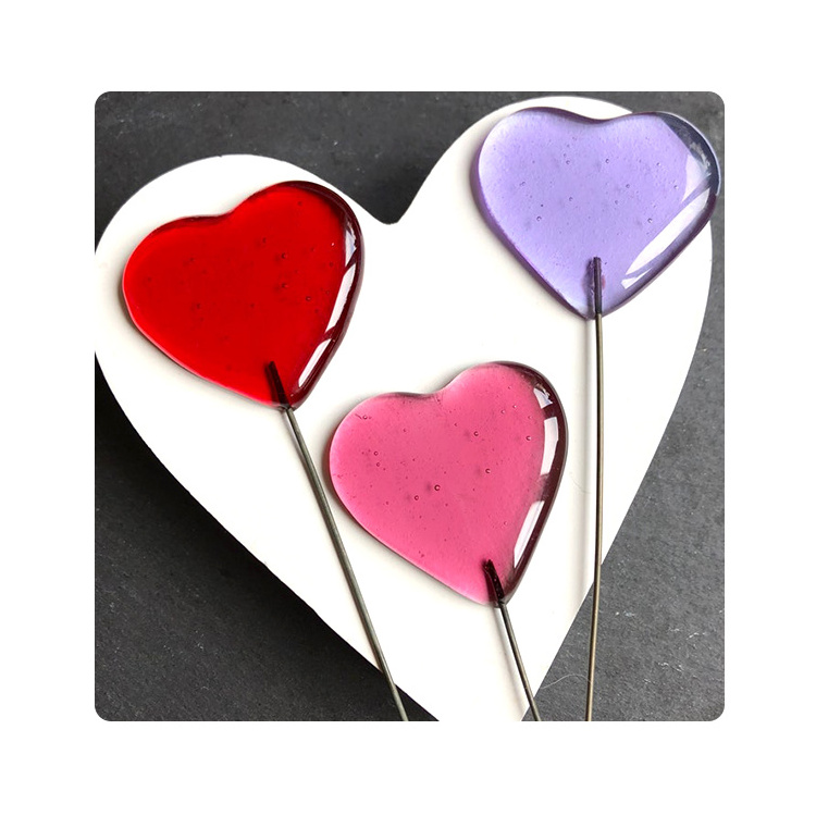 Pink Fused Glass Plant Stakes For Plant Pot Handmade Heart Fused Glass Home Wall Hanging Decoration With Wholesale Price