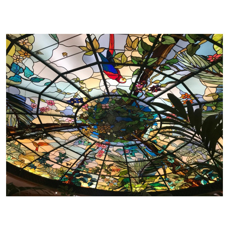 Jungle Stained Glass Ceiling For Interior Decoration Handmade Mosaic Stained Glass Dome Ceiling Lighting Stained Glass Dome Roof