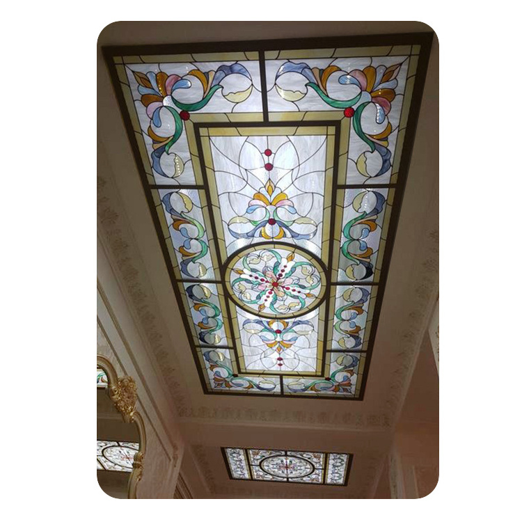 Tifny Stained Glass Illuminated Ceiling Factory Custom Pattern Shape Decorative Roof Mosaic Leaded Art Glass Light Cover Panels