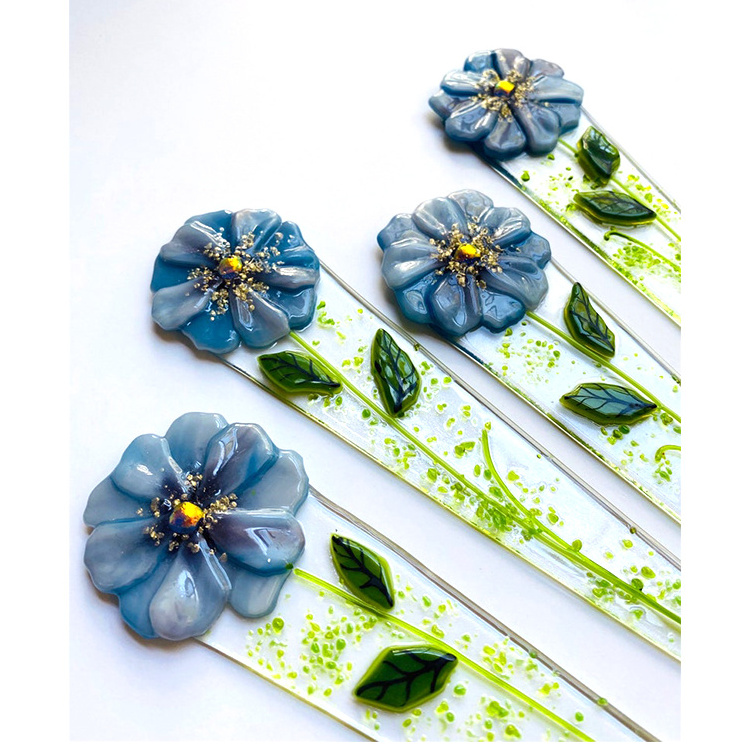 Fused Glass Decorative Garden Stakes Handmade Stained Fused Glass Plant Stakes Bespoke Flower Fused Glass Stakes For Plant Pot