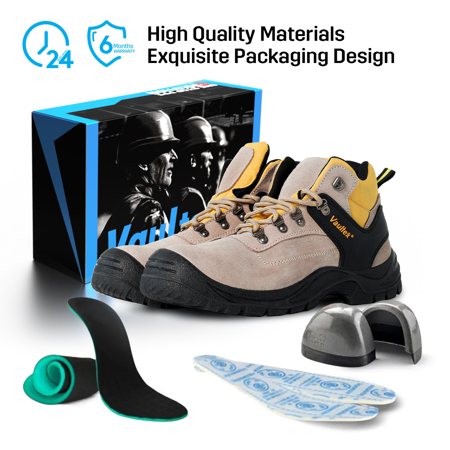 Vaultex High Quality Steel Toe Anti-smashing Indestructible Safety Shoes Water-proof Genuine leather Work Boots