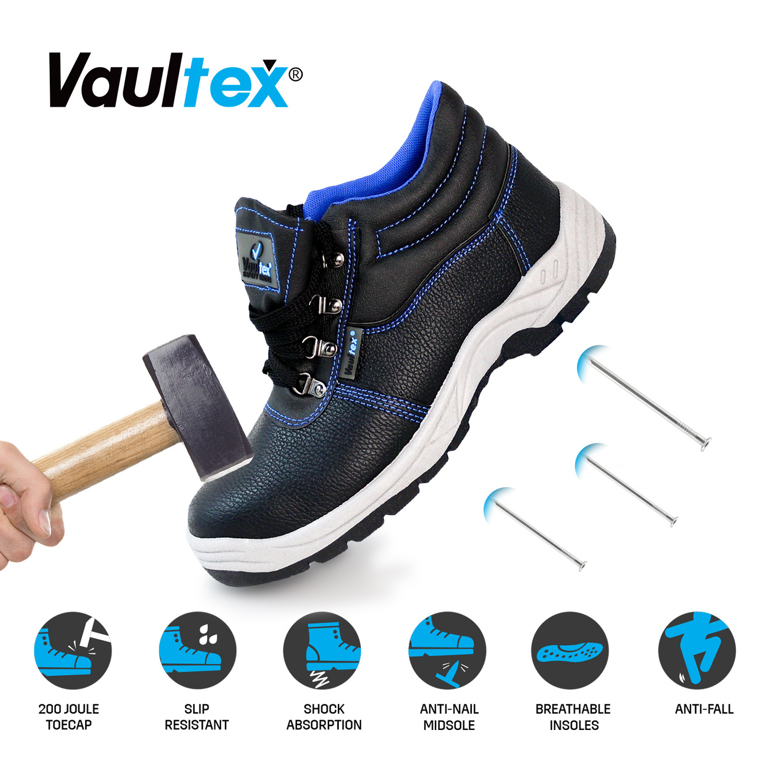 Vaultex Brand In Stock SBP Steel Toe Anti Slip Safety Boots Anti Puncture PU Leather Construction Work Safety Shoes For Men