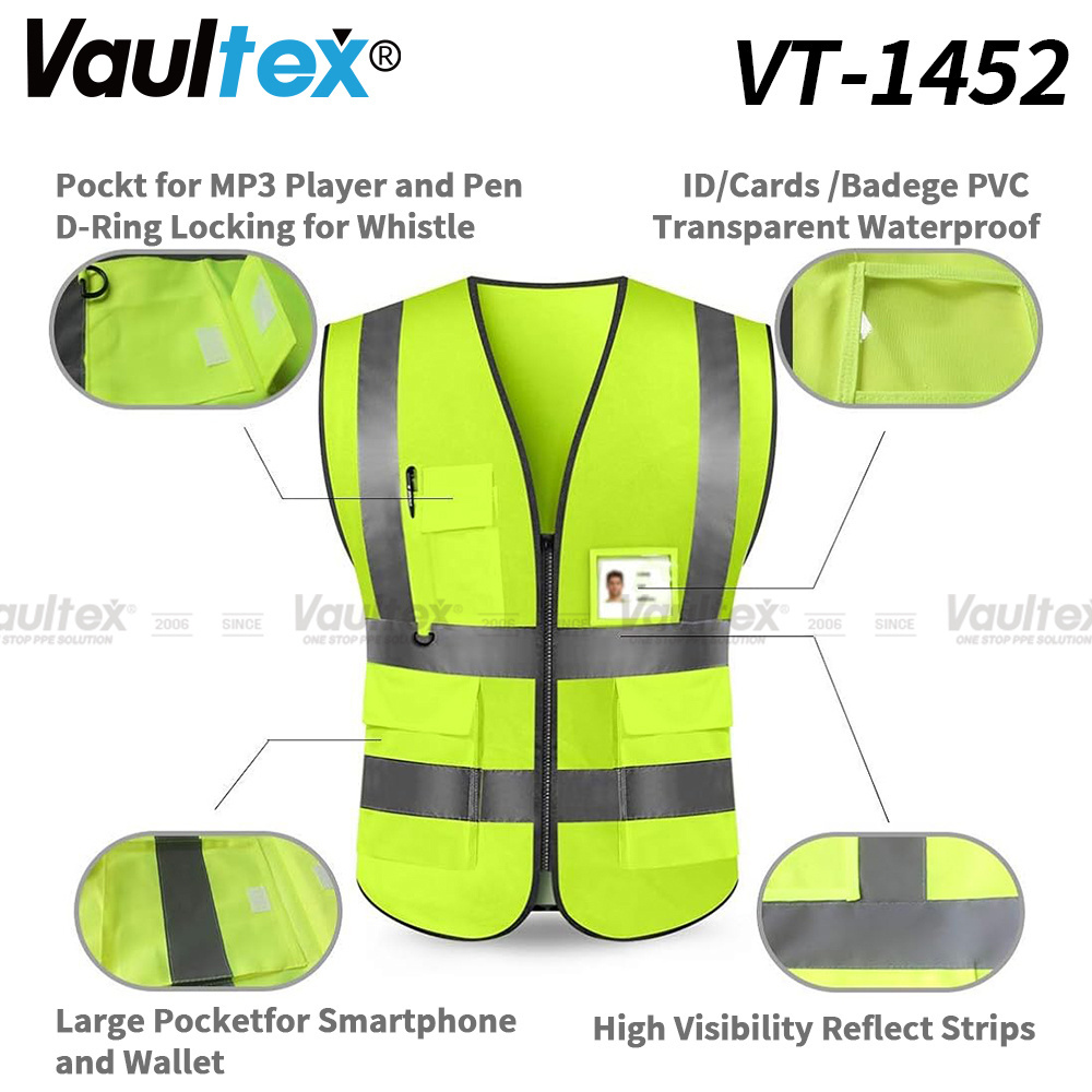 Vaultex New High Visibility Security Construction Work Safety Signal Reflective Vest For Unisex