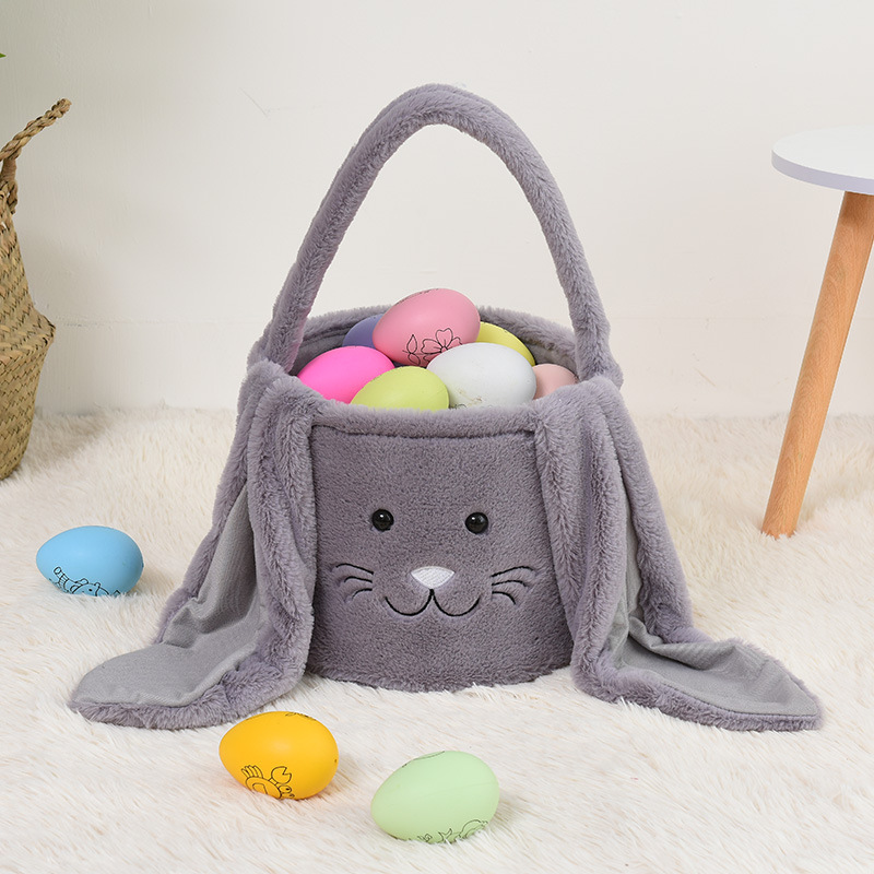 Wholesale Easter Day Easter Bucket Soft Long Rabbit Ears Bunny Eggs Cute Candy Gifts Storage Tote Bags Plush Easter Basket