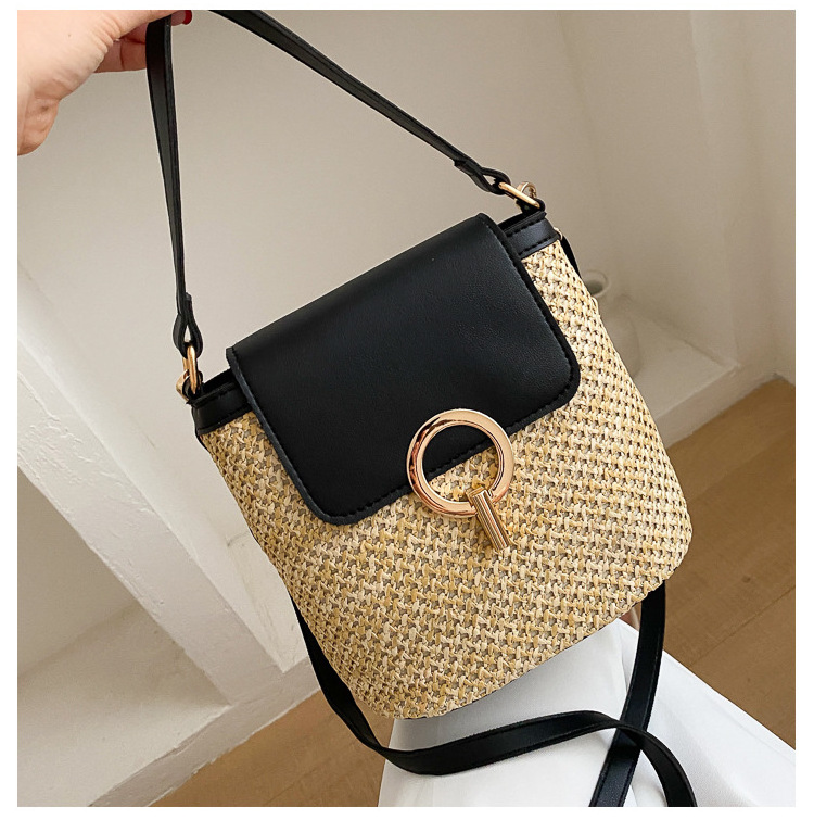 2024 New Personalized Portable Straw Beach Bag Casual Simple Versatile Lock Buckle Single Shoulder Crossbody Bag