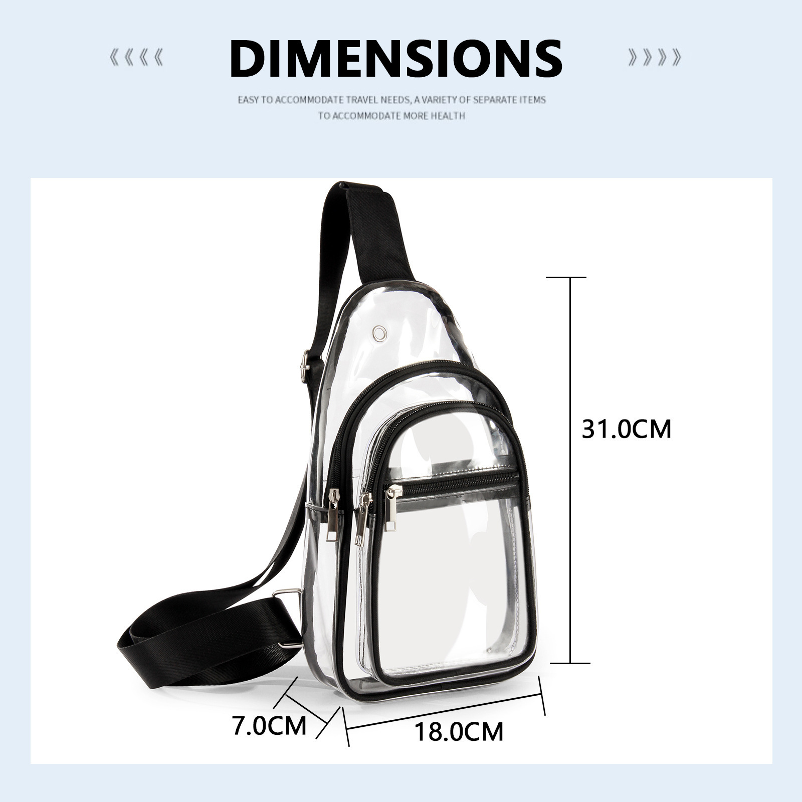 Clear PVC Sling Bag With Front Pocket Stadium Approved Small PVC Crossbody Backpack Transparent Chest Bag