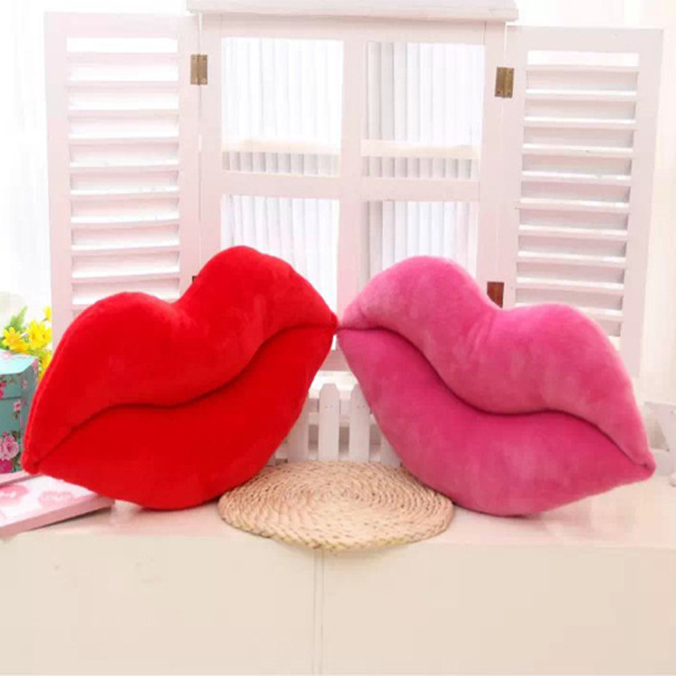 Sexy Biting Lips Throw Pillow Cushion Cover for Sofa Couch Bedroom Valentine's Day Gift Velvet Lip Shape Cushion Decorative